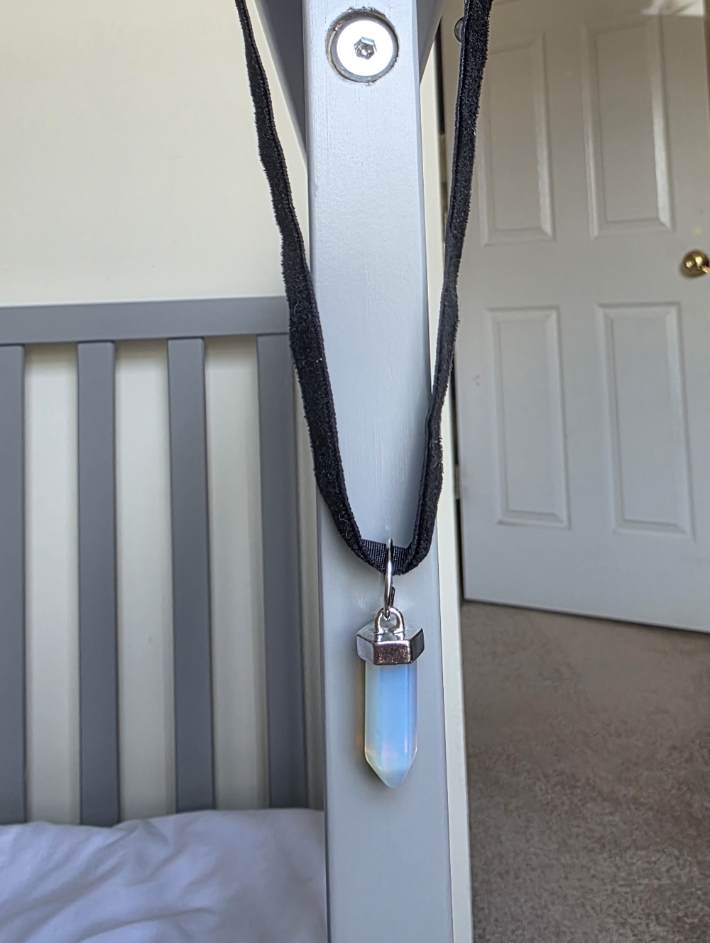 Iridescent Crystal Point Pendant Choker On Black Velvet